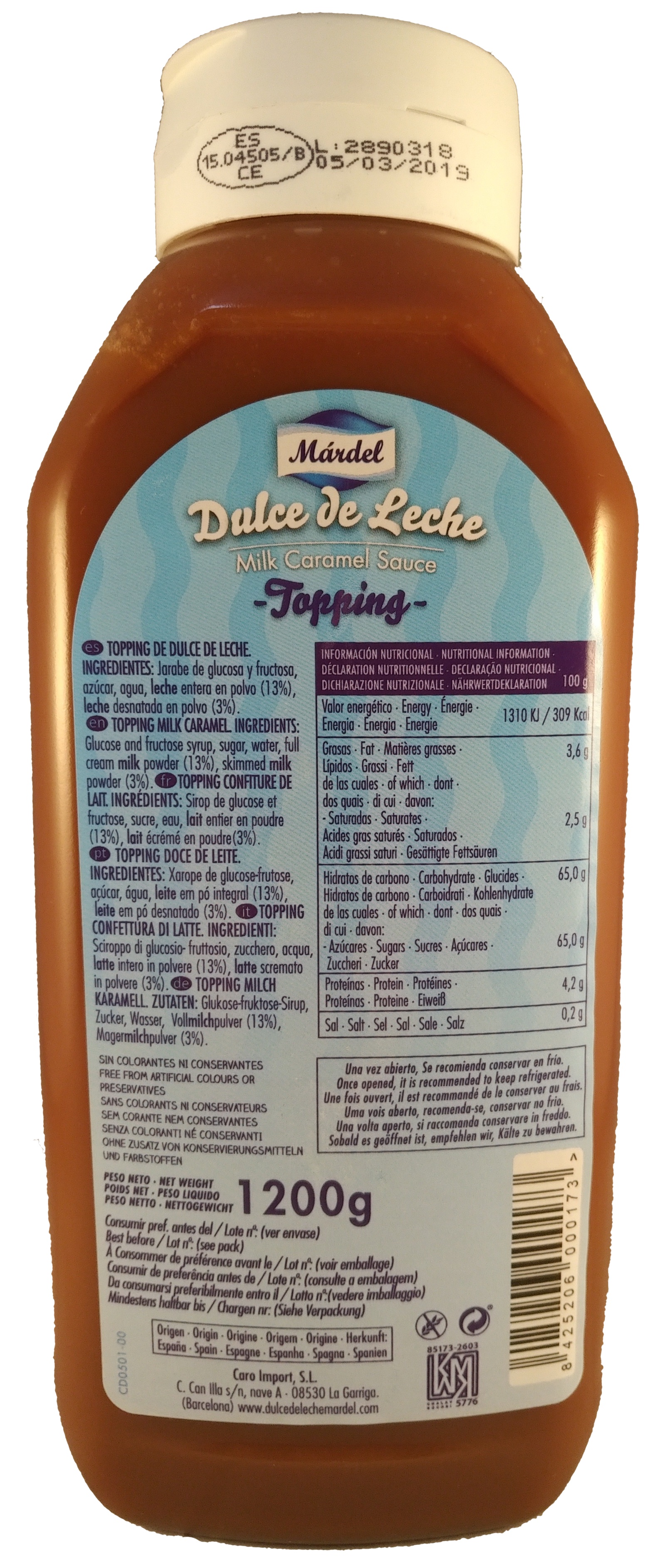 Dulce de Leche - Topping MARDEL 1,2 Kg